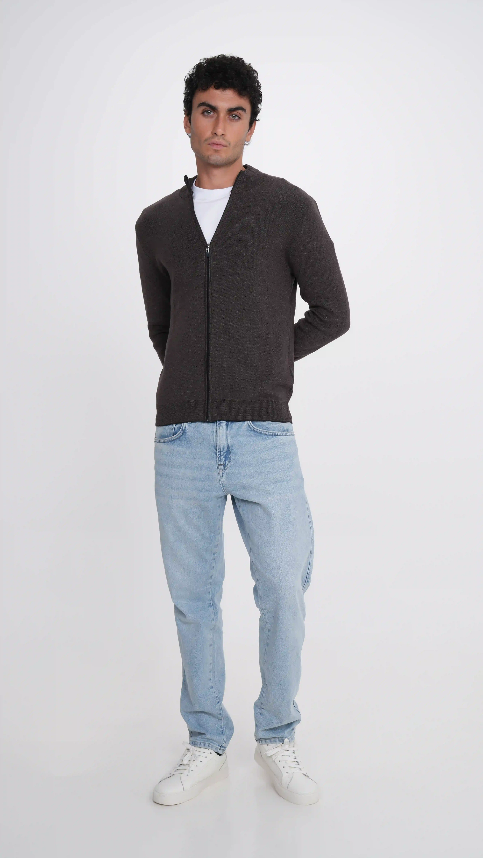 Slim Fit Front Zip Sweater.