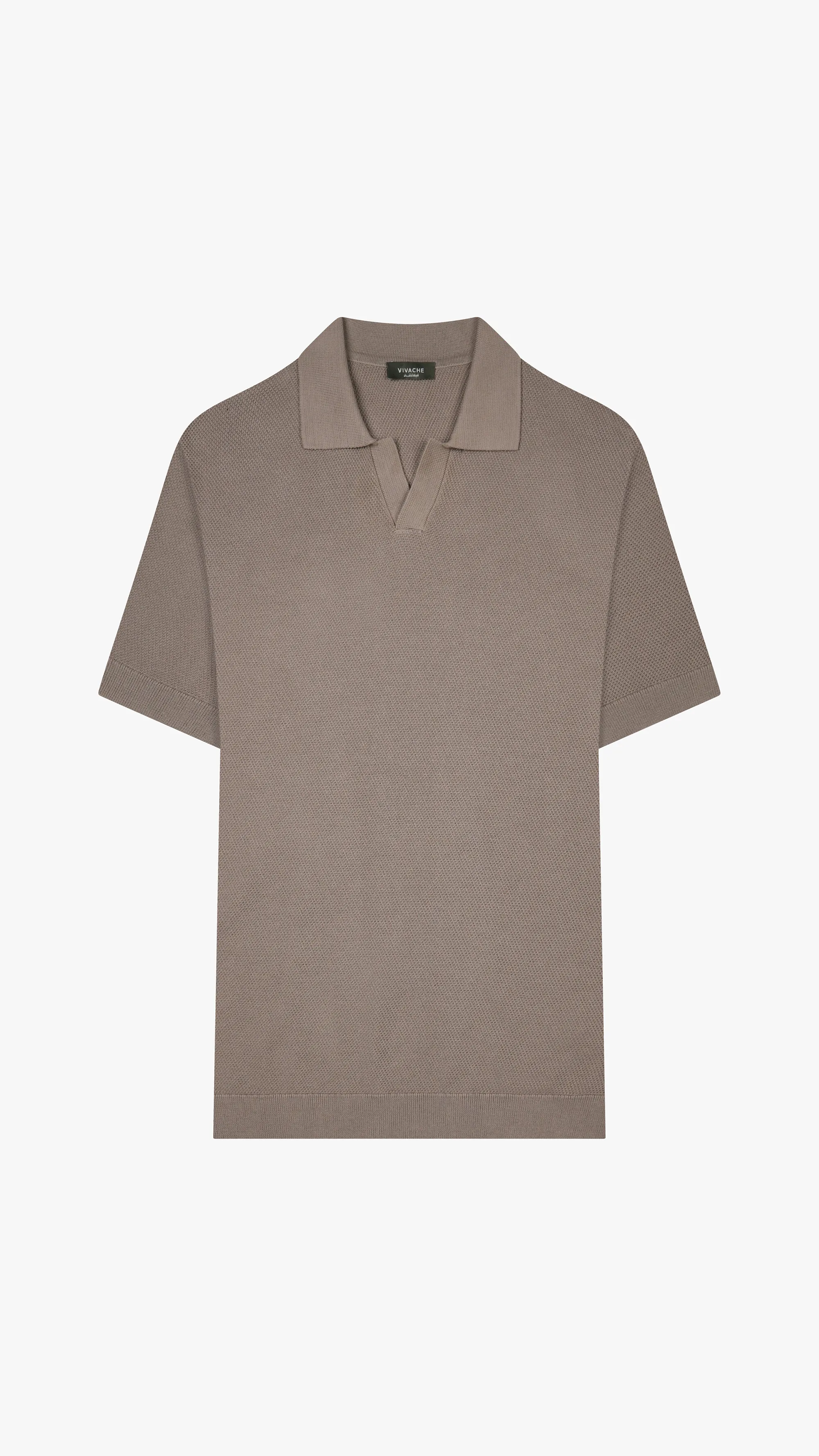 Textured Knit V Neck Polo Shirt