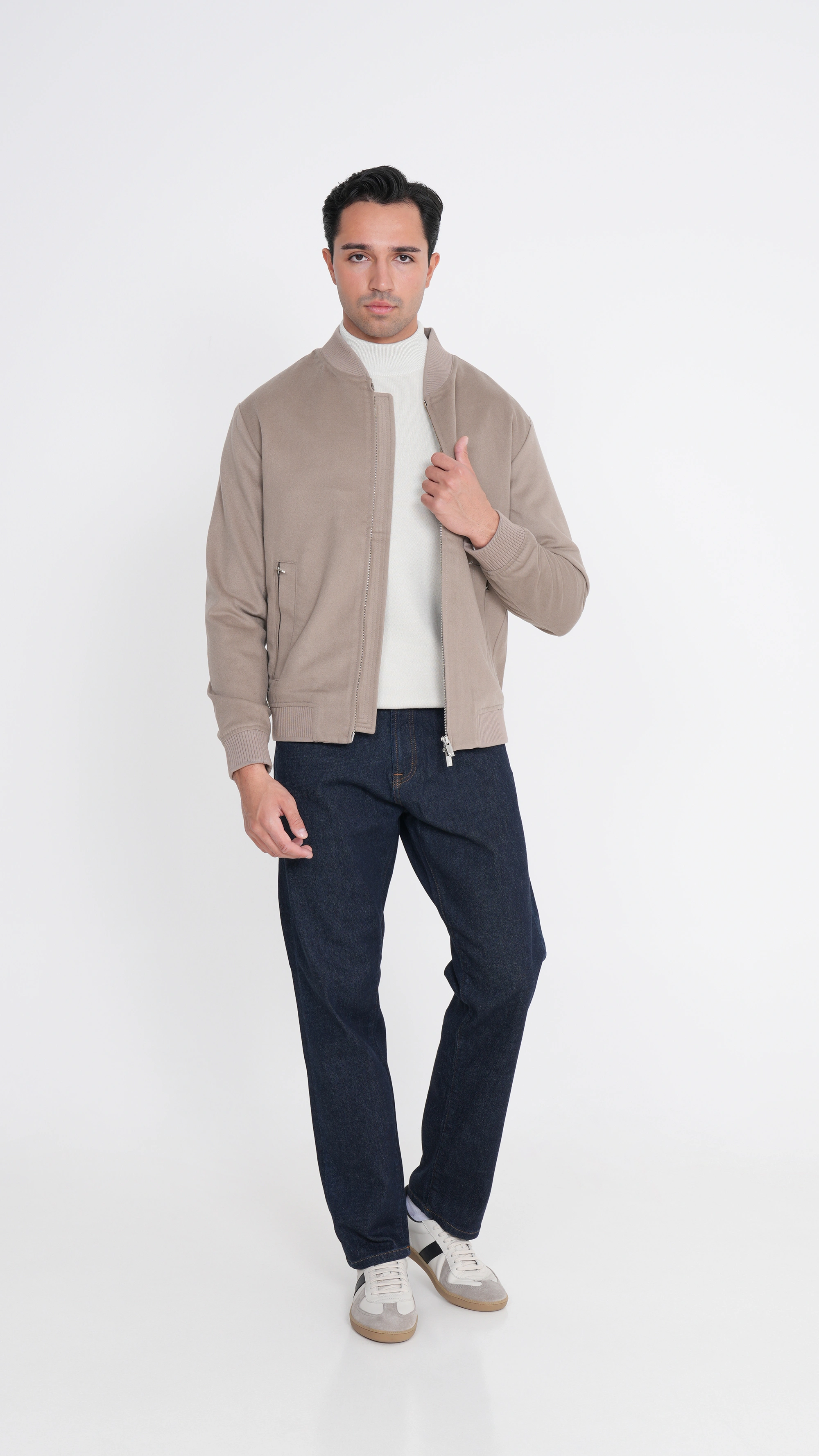Ribbed Collar Bomber Jacket