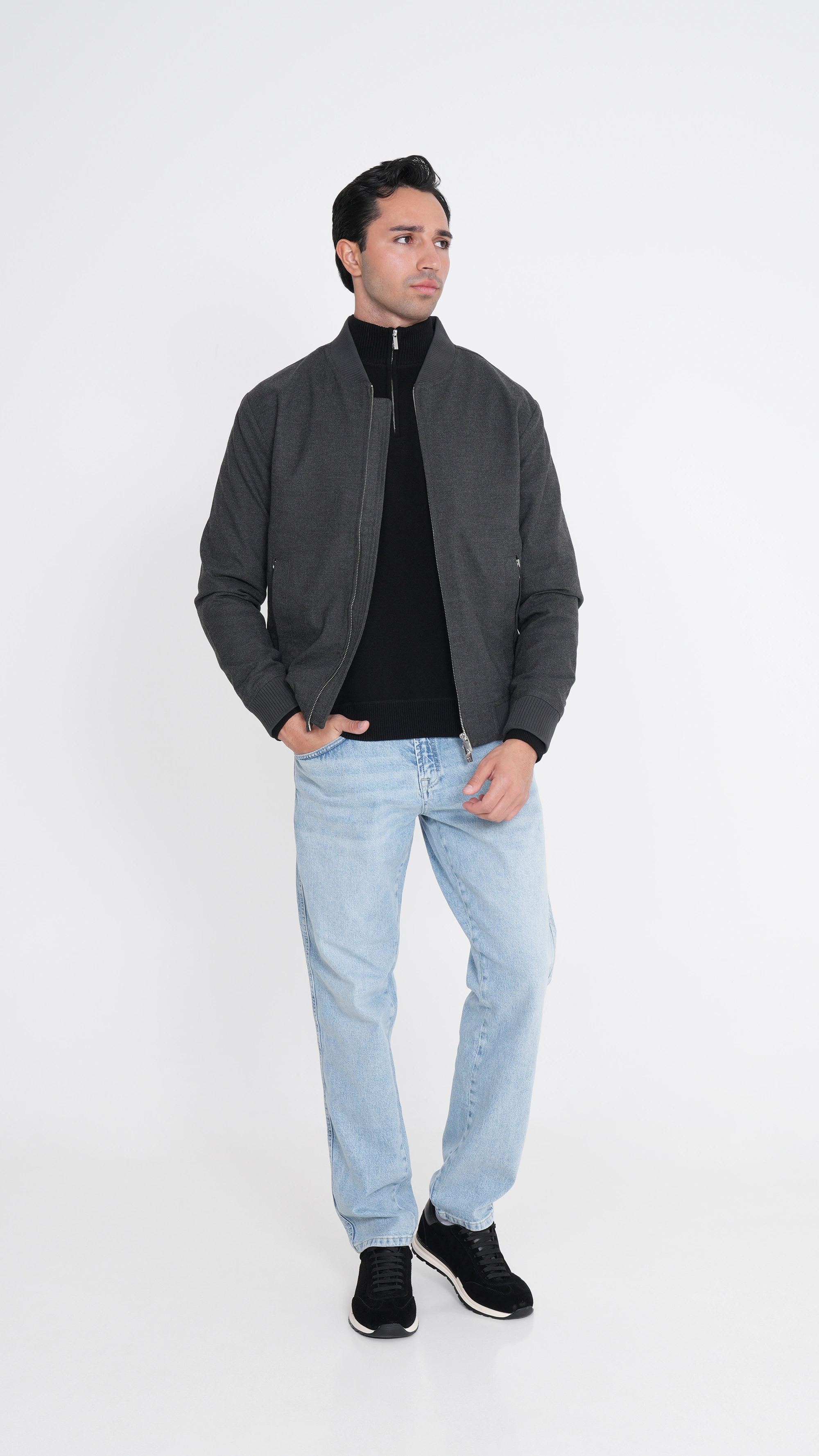 Ribbed Collar Bomber Jacket