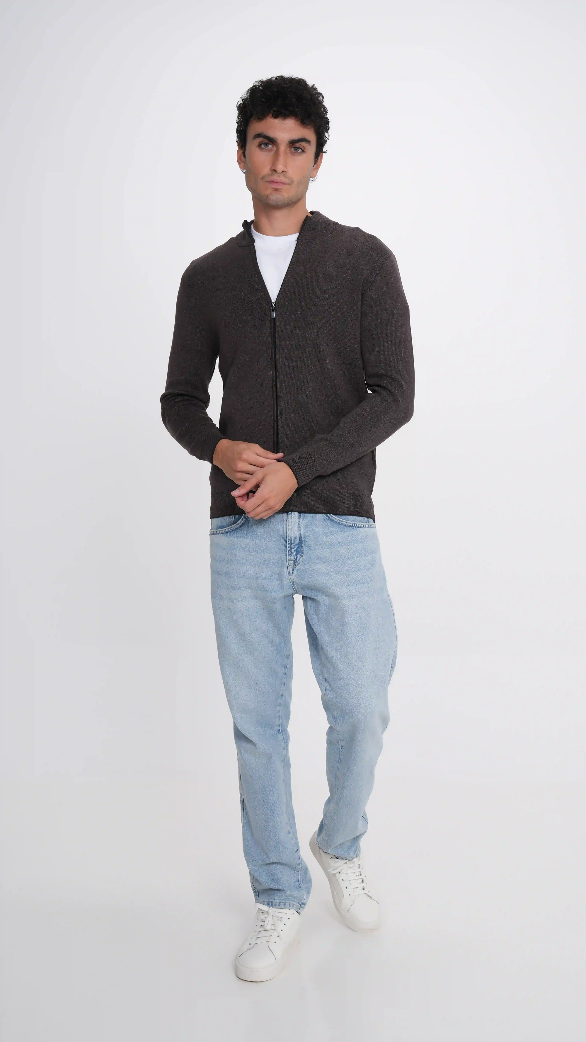 Slim Fit Front Zip Sweater.