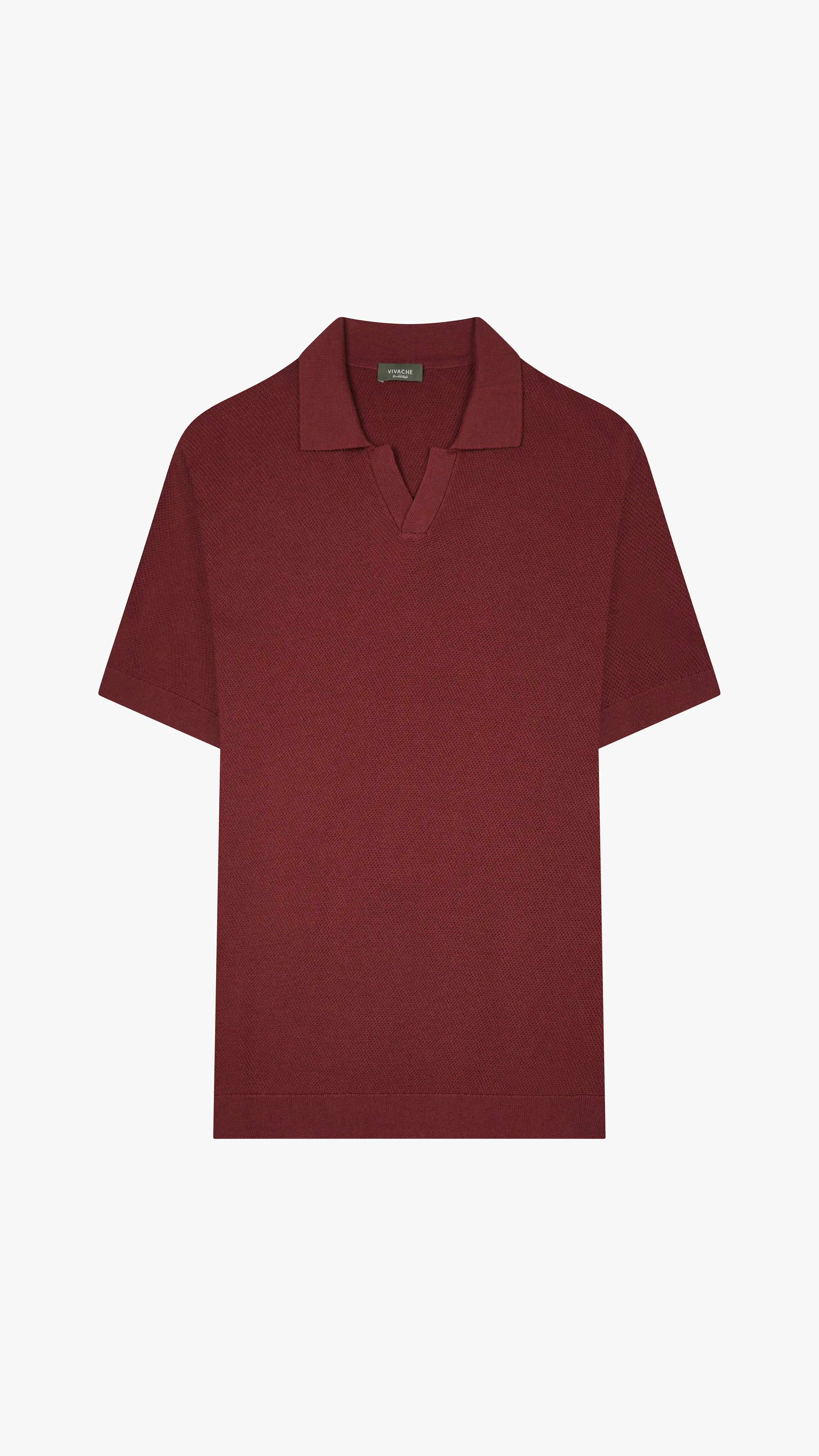 Textured Knit V Neck Polo Shirt