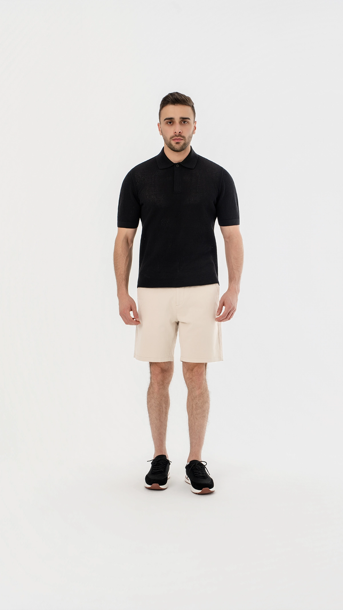 Waffle Knit Concealed Button Polo