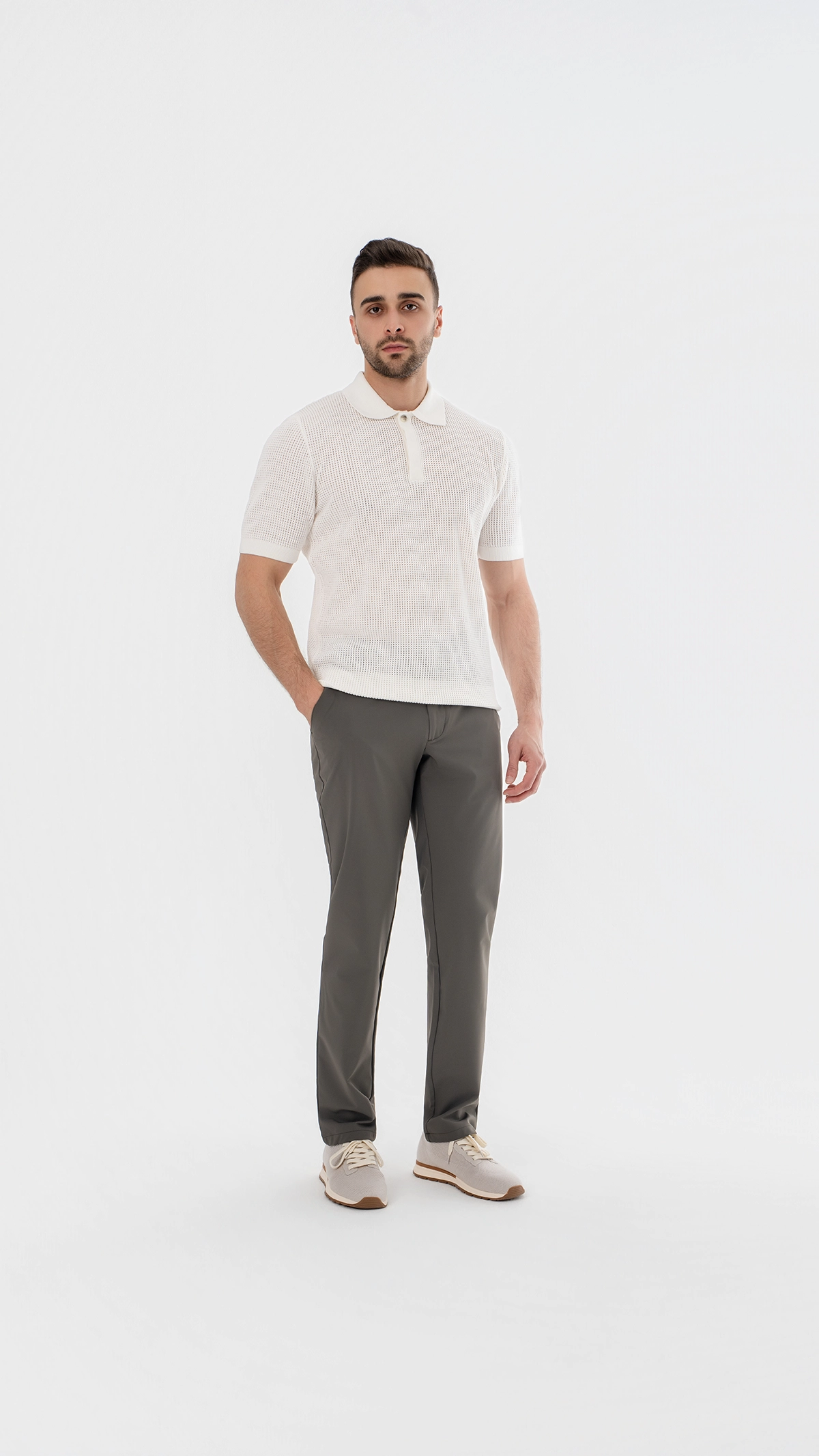 Waffle Knit Concealed Button Polo