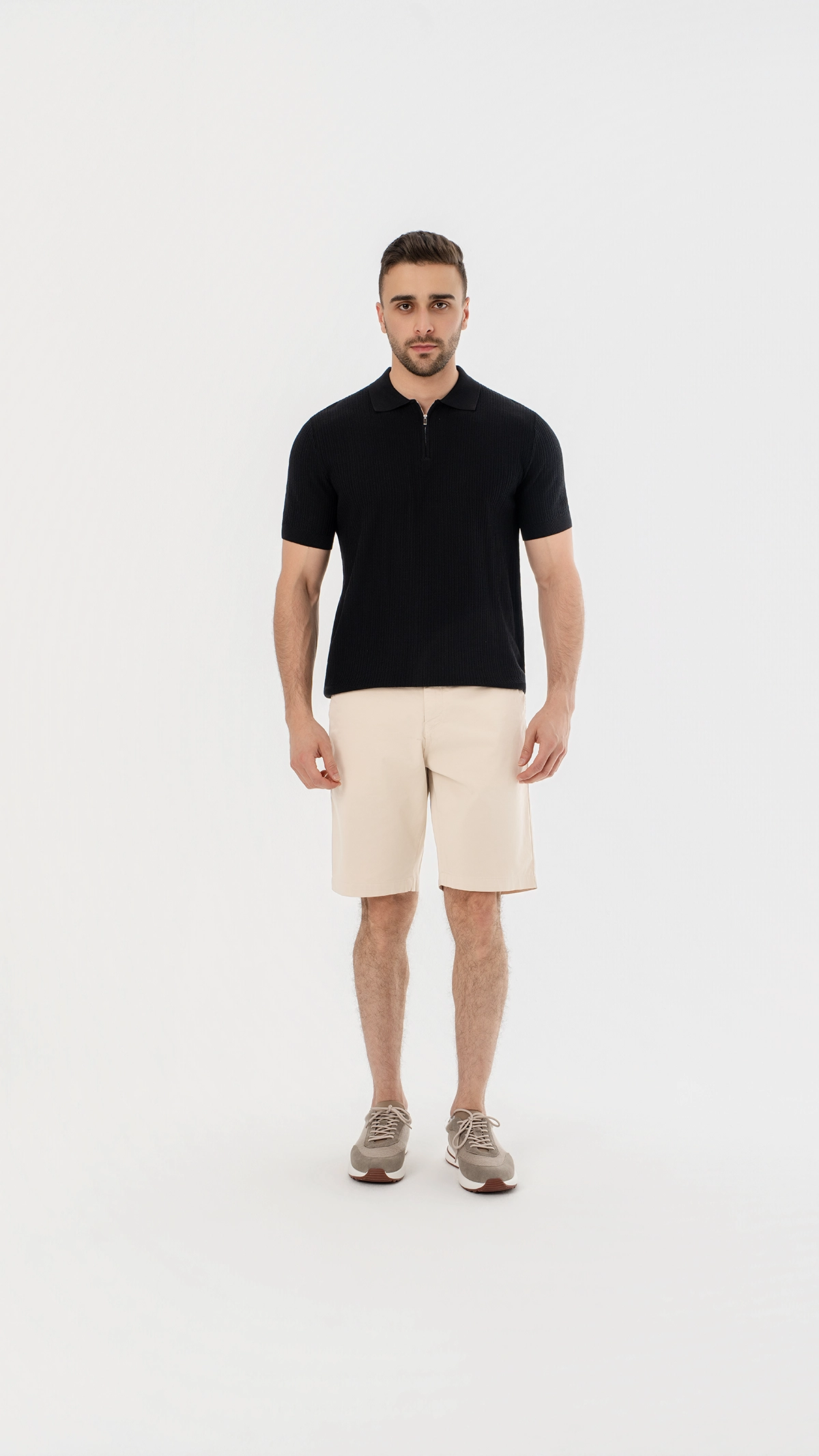 Textured Knit zip polo.