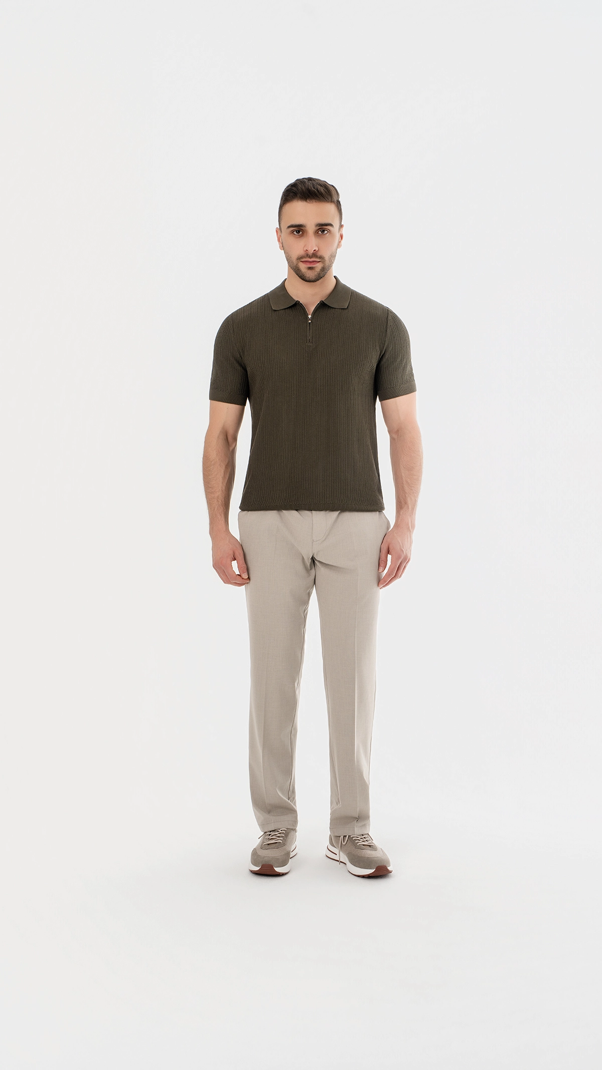 Textured Knit zip polo.