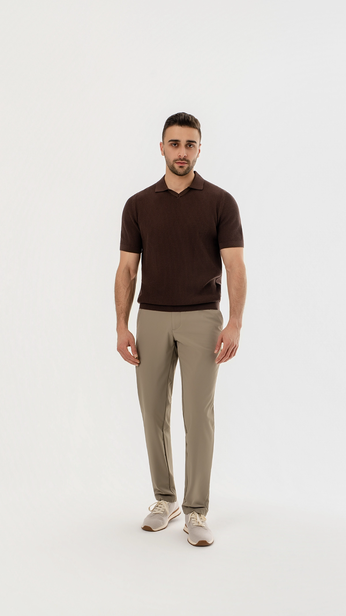 Ribbed Knit open collar polo