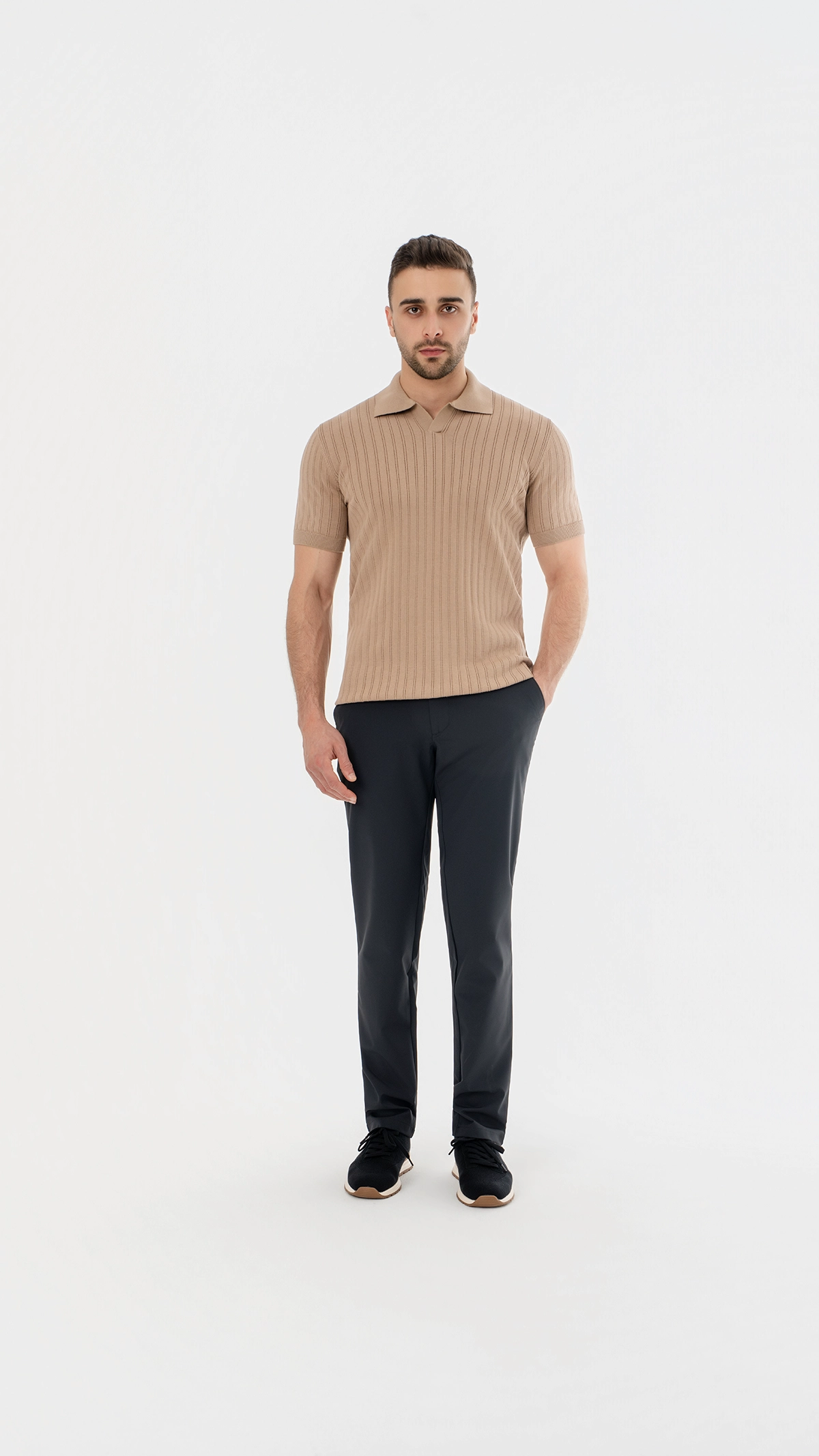 Open Collar Knit Polo